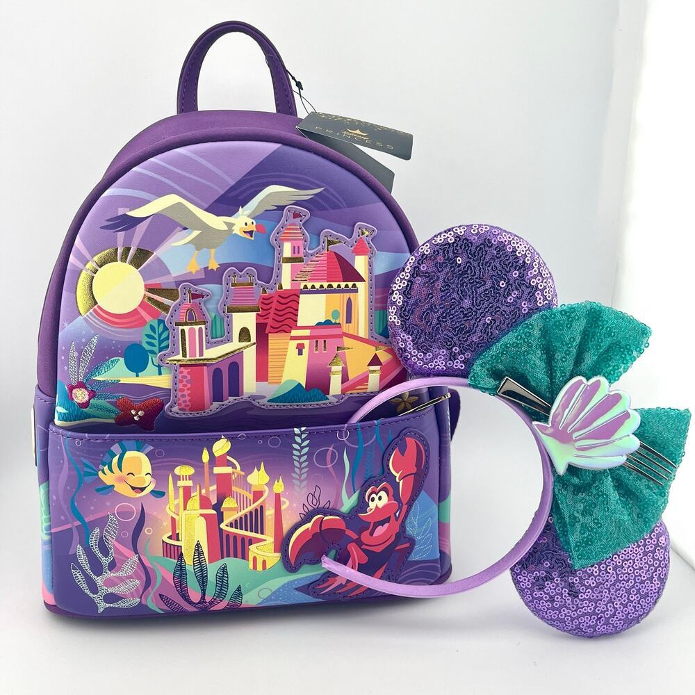 LOUNGEFLY NWT Disney Backpack + Mickey Ears, The Little Mermaid